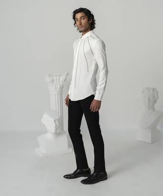 Bright white shadow ray printed work japanese polyester shirt 3