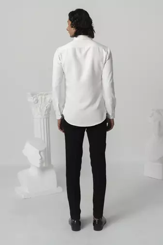 Bright white shadow ray printed work japanese polyester shirt