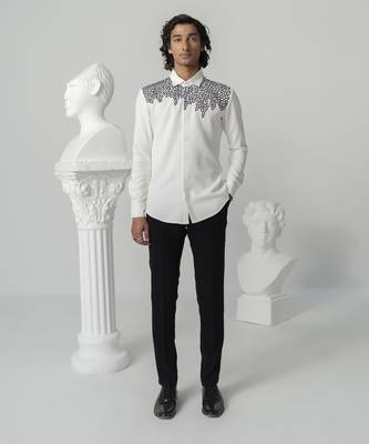 Bright white hexa bloom printed work japanese polyester shirt 1