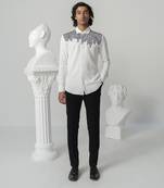 Bright white hexa bloom printed work japanese polyester shirt