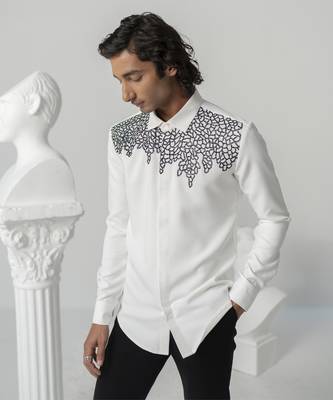 Bright white hexa bloom printed work japanese polyester shirt 4