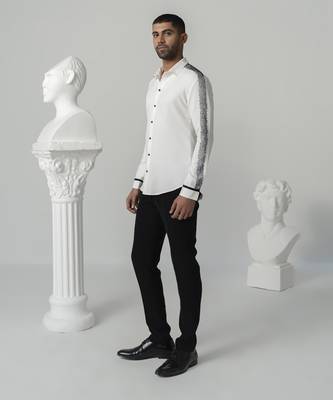 Bright white black burst printed work shirt 2