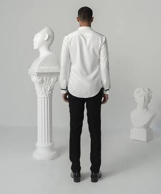 Bright white black burst printed work shirt 3