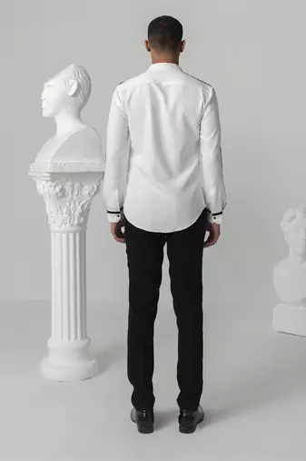 Bright white black burst printed work shirt