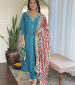 Women Embroidered Viscose Kurta Pant and Dupatta set