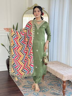 Women Embroidered Viscose Kurta Pant and Dupatta set 1