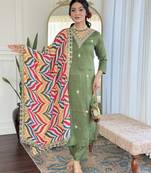 Women Embroidered Viscose Kurta Pant and Dupatta set