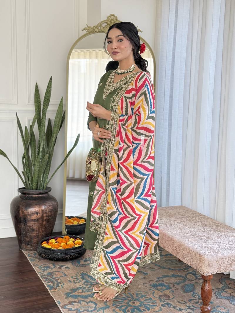 Women Embroidered Viscose Kurta Pant and Dupatta set