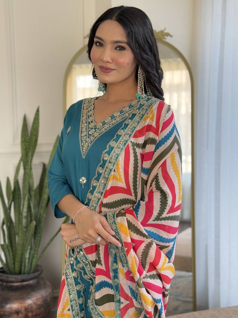 Women Embroidered Viscose Kurta Pant and Dupatta set