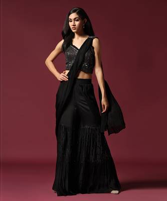 Black antique sharara saree 1