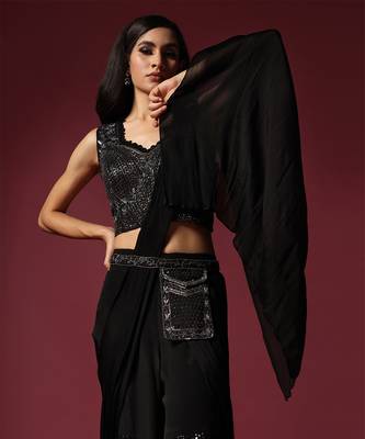 Black antique sharara saree 2