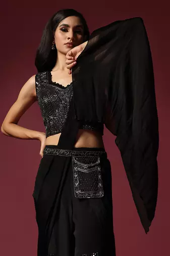 Black antique sharara saree