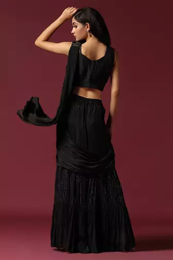 Black antique sharara saree