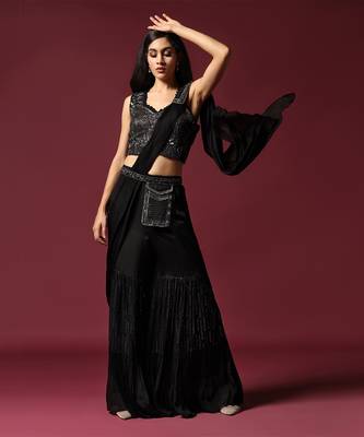 Black antique sharara saree 5