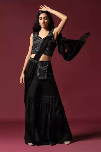 Black antique sharara saree