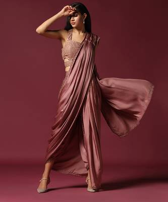 Dusty pink dhoti drape saree 2