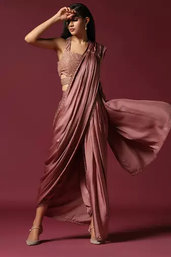 Dusty pink dhoti drape saree