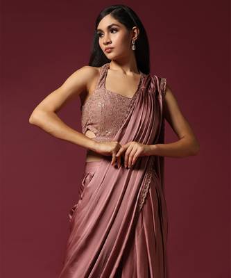 Dusty pink dhoti drape saree 3