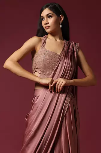 Dusty pink dhoti drape saree