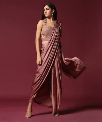 Dusty pink dhoti drape saree 4