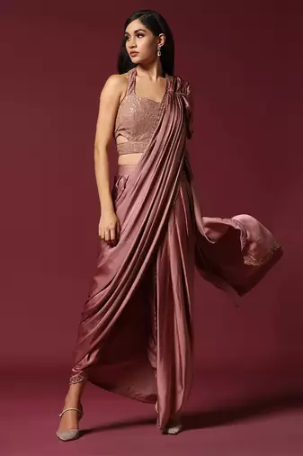 Dusty pink dhoti drape saree