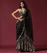 Black and gold drape Gharara saree with hand embroidered blouse