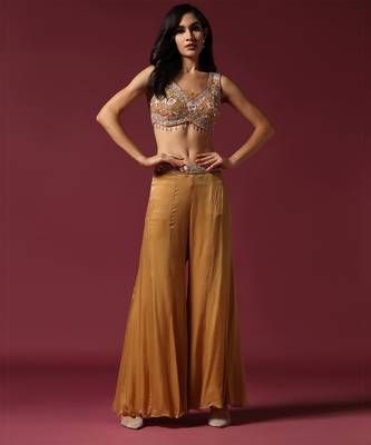 Mustard embroidered cape set 2