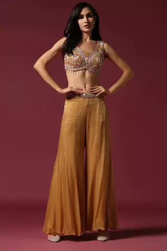 Mustard embroidered cape set
