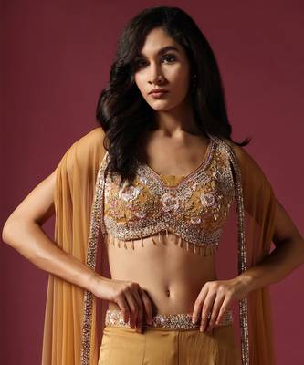 Mustard embroidered cape set 3