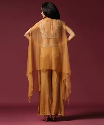 Mustard embroidered cape set 4