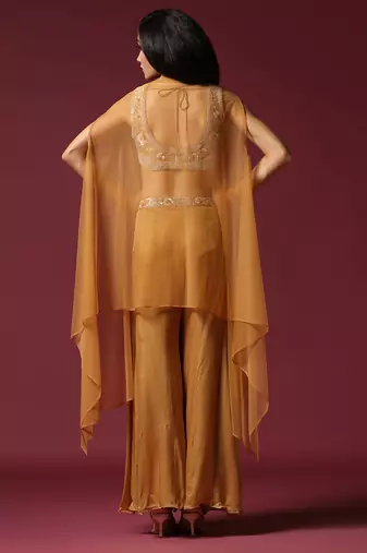 Mustard embroidered cape set