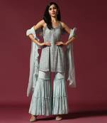 Powder blue hand embroidered garara set