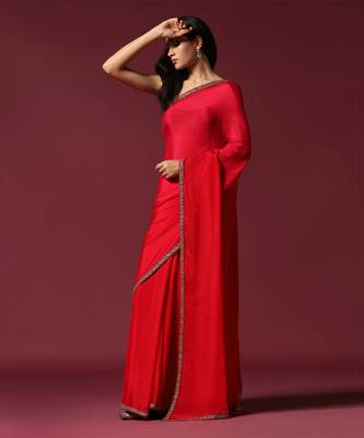 The gold embroidered eternal red saree 1