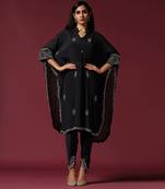 Black hand embroidered open seam kurta set