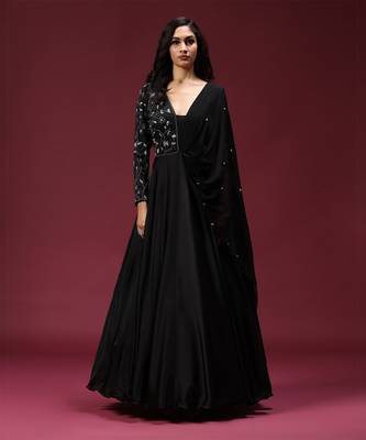 Black gown embellished with pearl and cutbeads 1
