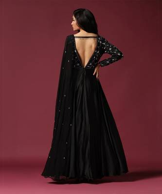 Black gown embellished with pearl and cutbeads 2