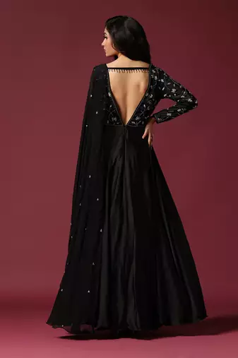 Black gown embellished with pearl and cutbeads