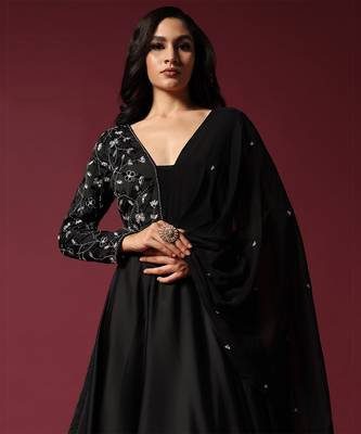 Black gown embellished with pearl and cutbeads 3
