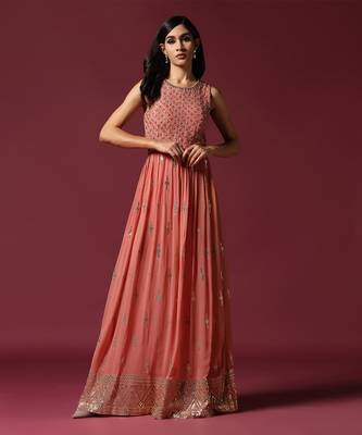 Peach gotta work anarkali in georgette 1
