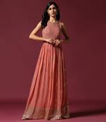 Peach gotta work anarkali in georgette