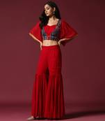 Red gharara set with flared top