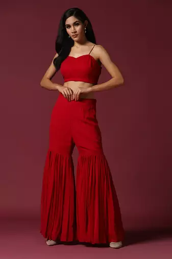 Red gharara set with flared top