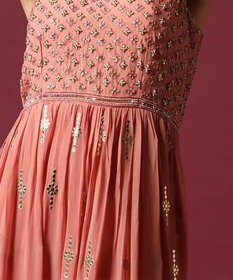 Peach gotta work anarkali in georgette 2