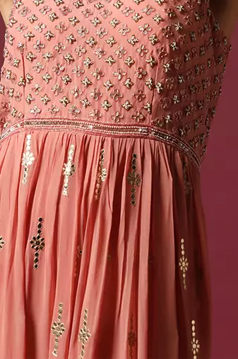 Peach gotta work anarkali in georgette
