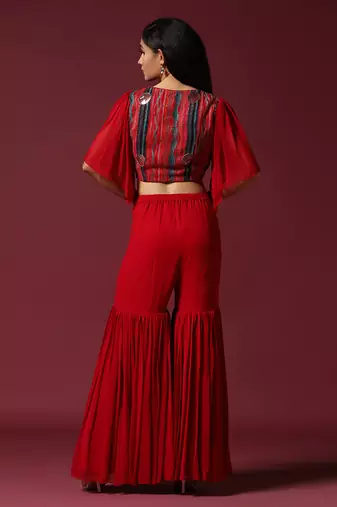 Red gharara set with flared top