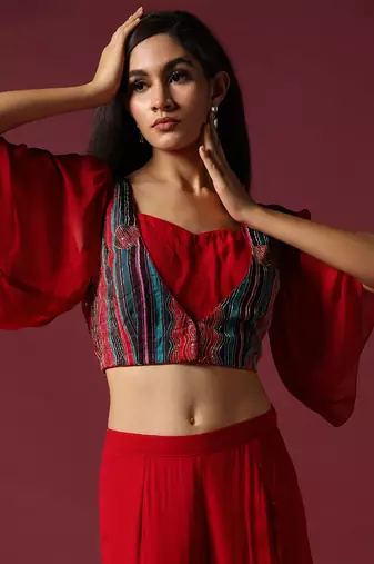 Red gharara set with flared top