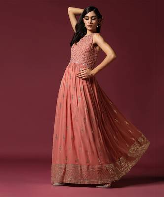 Peach gotta work anarkali in georgette 3