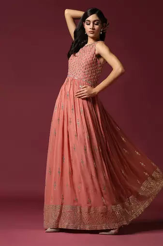 Peach gotta work anarkali in georgette