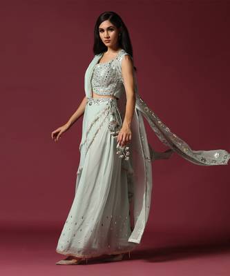 Powder blue gota work jacket & sharara set 2