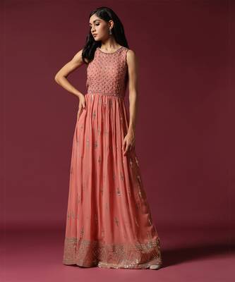 Peach gotta work anarkali in georgette 4